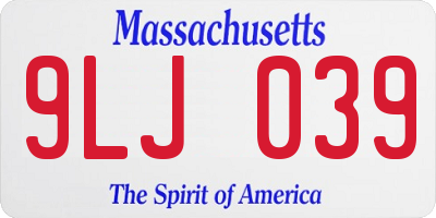 MA license plate 9LJ039