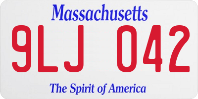 MA license plate 9LJ042
