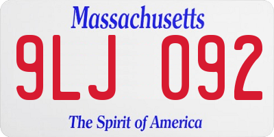 MA license plate 9LJ092