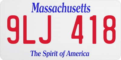 MA license plate 9LJ418