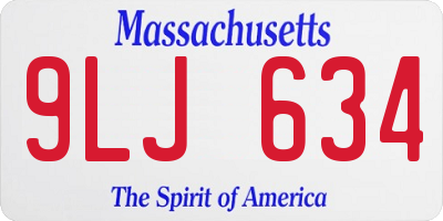 MA license plate 9LJ634