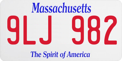 MA license plate 9LJ982