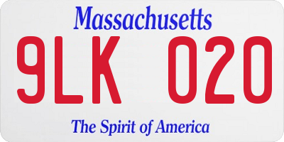 MA license plate 9LK020