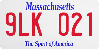 MA license plate 9LK021