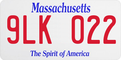 MA license plate 9LK022