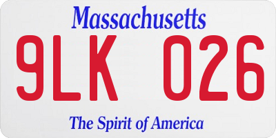MA license plate 9LK026
