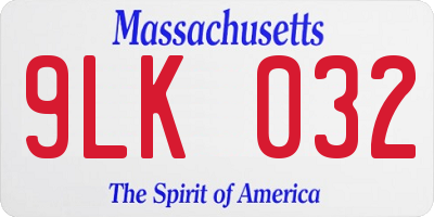 MA license plate 9LK032