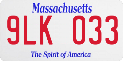 MA license plate 9LK033