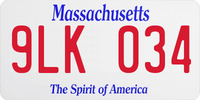 MA license plate 9LK034