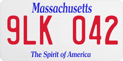 MA license plate 9LK042