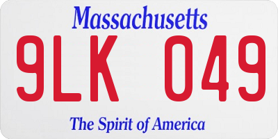 MA license plate 9LK049