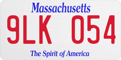 MA license plate 9LK054