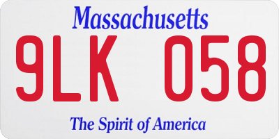 MA license plate 9LK058