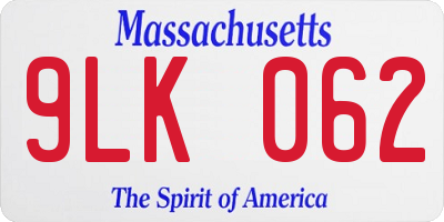 MA license plate 9LK062
