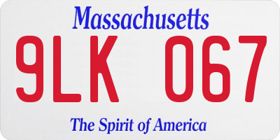 MA license plate 9LK067