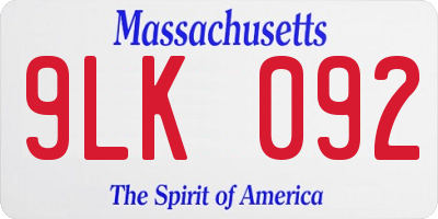 MA license plate 9LK092