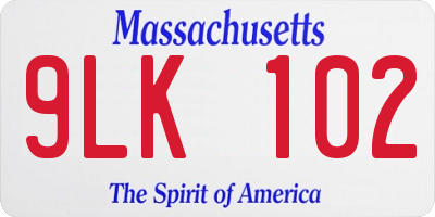 MA license plate 9LK102