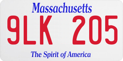MA license plate 9LK205