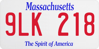MA license plate 9LK218