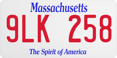 MA license plate 9LK258