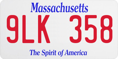 MA license plate 9LK358