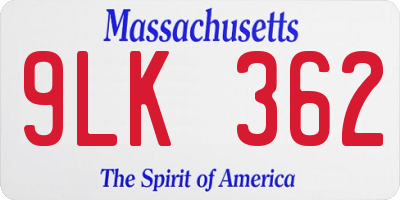 MA license plate 9LK362