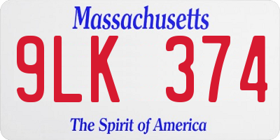 MA license plate 9LK374