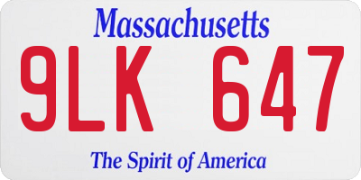 MA license plate 9LK647