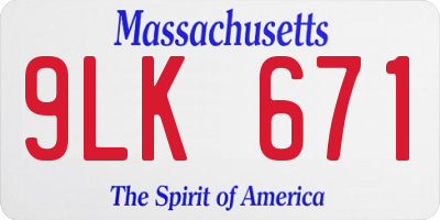 MA license plate 9LK671