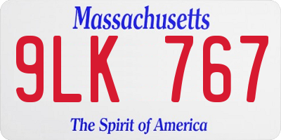 MA license plate 9LK767