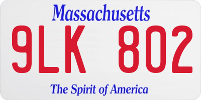 MA license plate 9LK802
