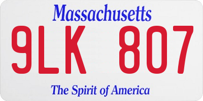 MA license plate 9LK807