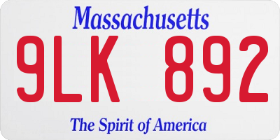 MA license plate 9LK892