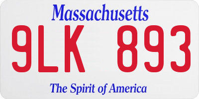 MA license plate 9LK893