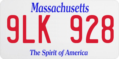 MA license plate 9LK928