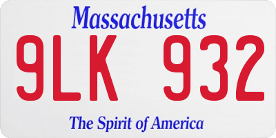 MA license plate 9LK932