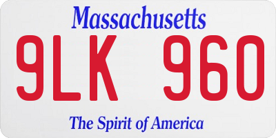 MA license plate 9LK960