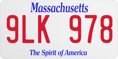 MA license plate 9LK978