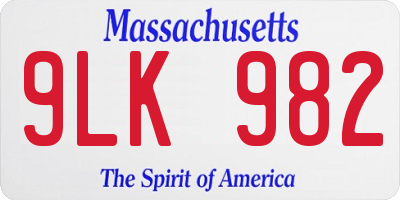 MA license plate 9LK982