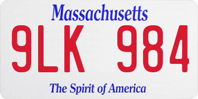 MA license plate 9LK984