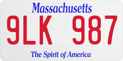 MA license plate 9LK987