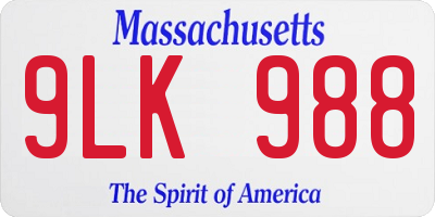 MA license plate 9LK988