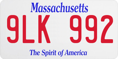 MA license plate 9LK992