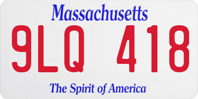 MA license plate 9LQ418