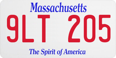 MA license plate 9LT205