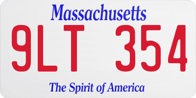 MA license plate 9LT354