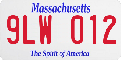 MA license plate 9LW012