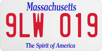 MA license plate 9LW019
