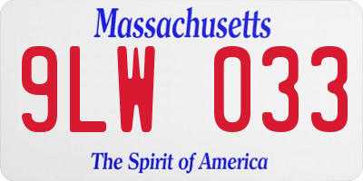MA license plate 9LW033