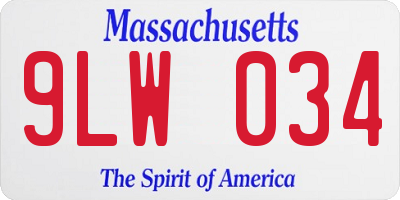 MA license plate 9LW034